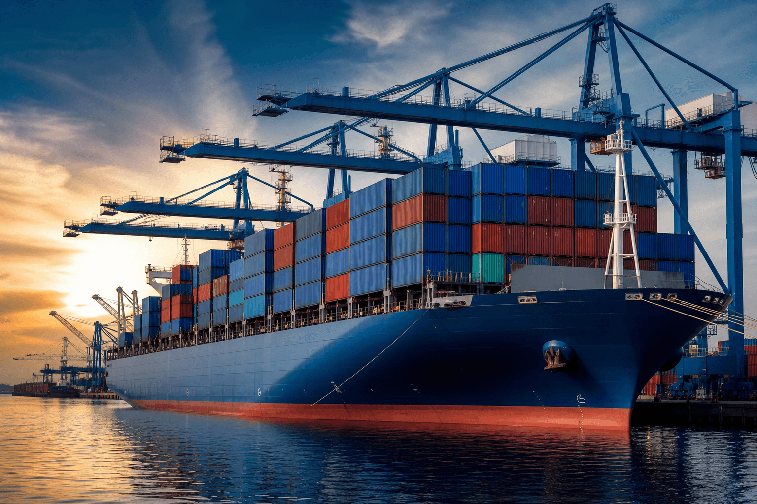 Container ship at international port